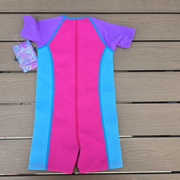 TYR Girls Solid Thermal Swim Suit Zip up Purple Pink Blue Size 3T New - Picture 4 of 6